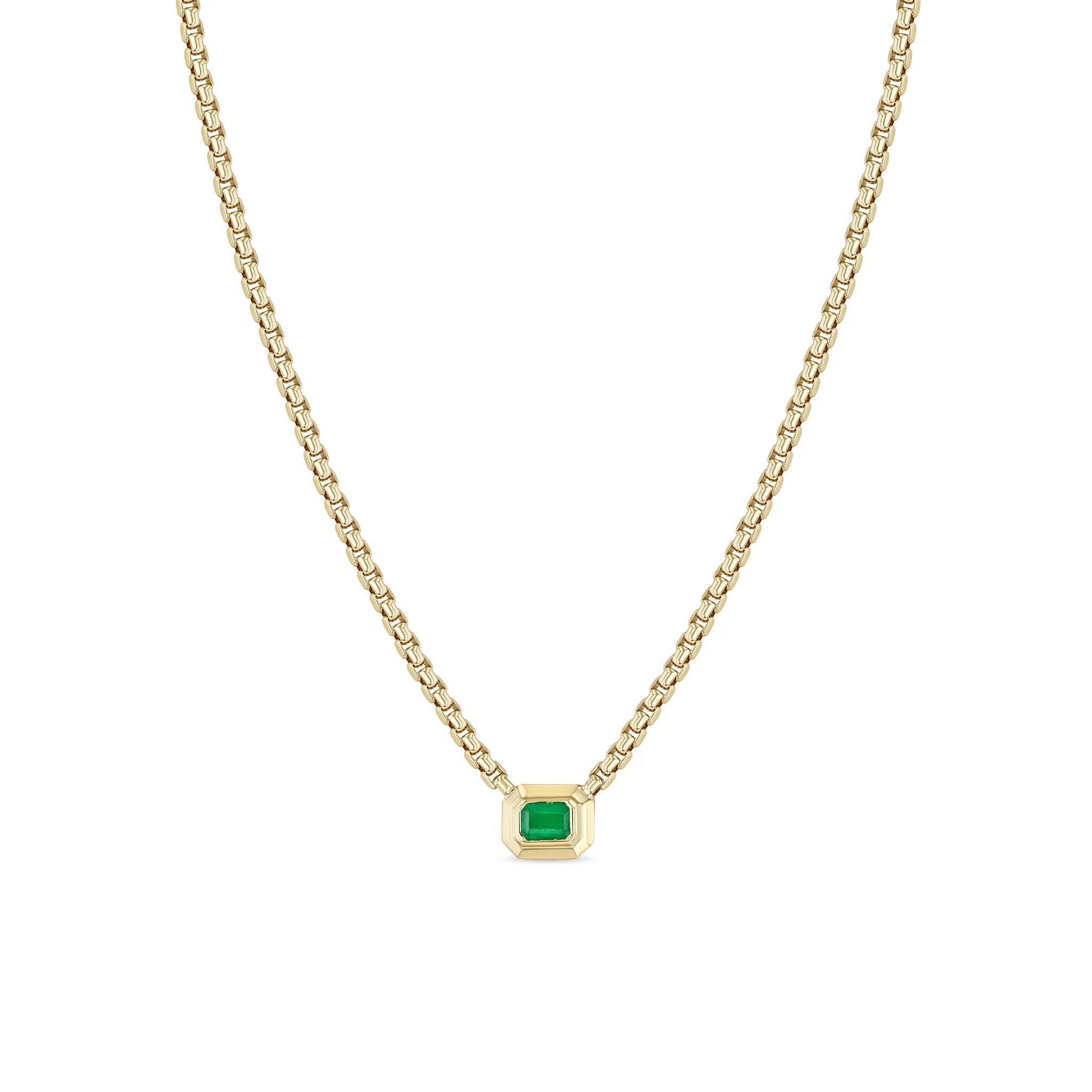 14k Emerald Cut Emerald Bezel Medium Box Chain Necklace sold by Zoe Chicco