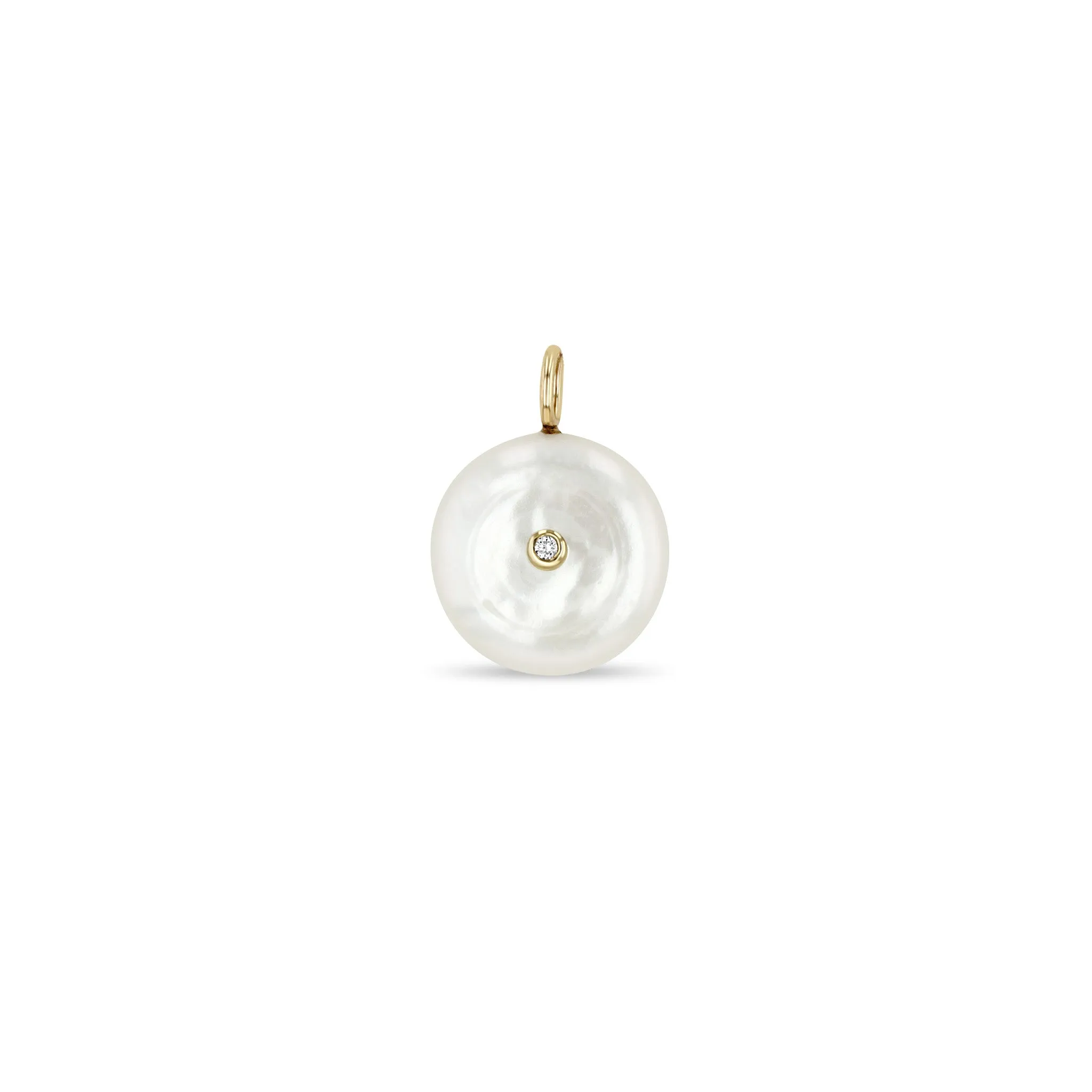 14k Single Reversible Black & White Diamond Pearl Disc Charm sold by Zoe Chicco