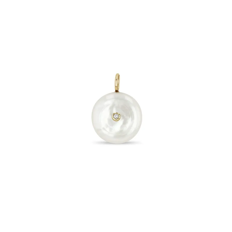 14k Single Diamond Pearl Disc Charm sold by Zoe Chicco