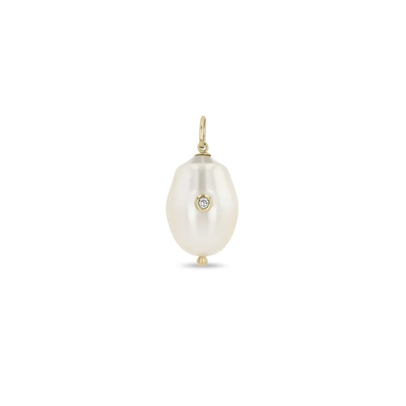 14k Single Diamond Baroque Pearl Charm Pendant sold by Zoe Chicco