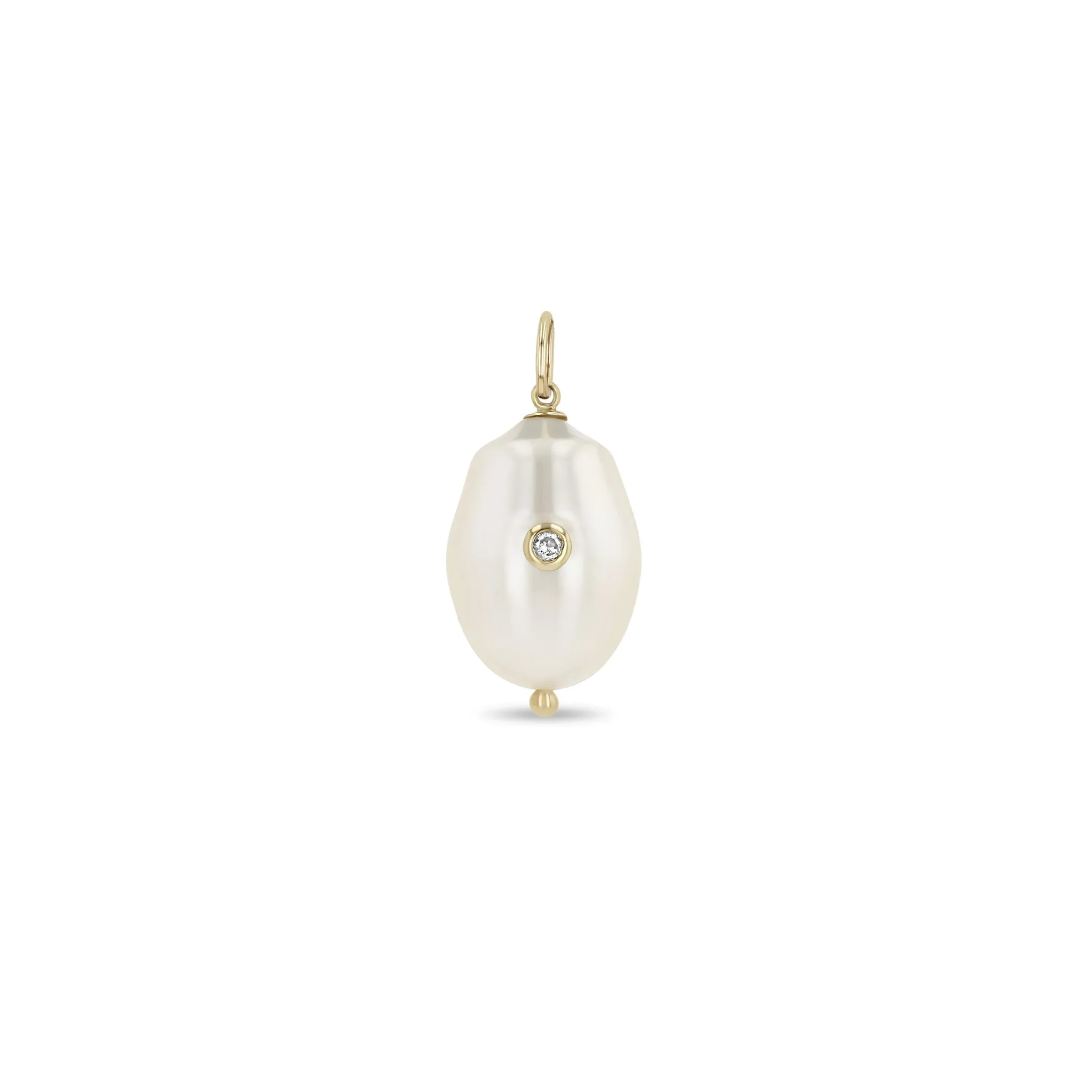 14k Single Diamond Baroque Pearl Charm Pendant sold by Zoe Chicco