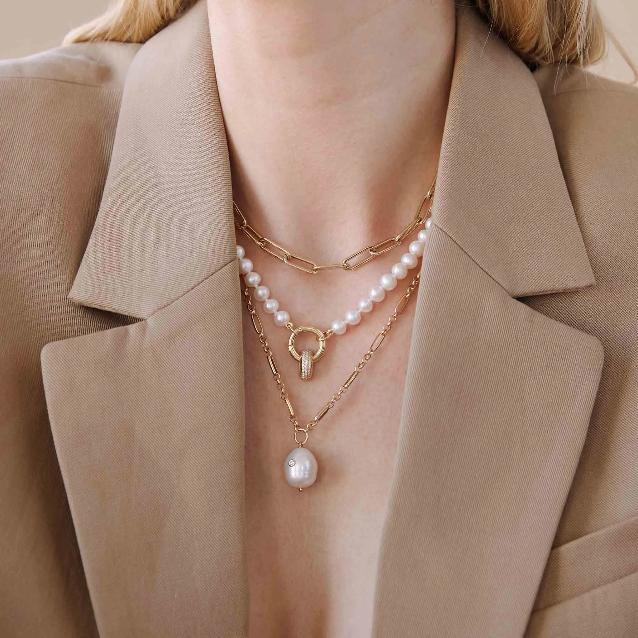 14k Diamond Baroque Pearl Paperclip Rolo Chain Necklace sold by Zoe Chicco product image thumbnail 2