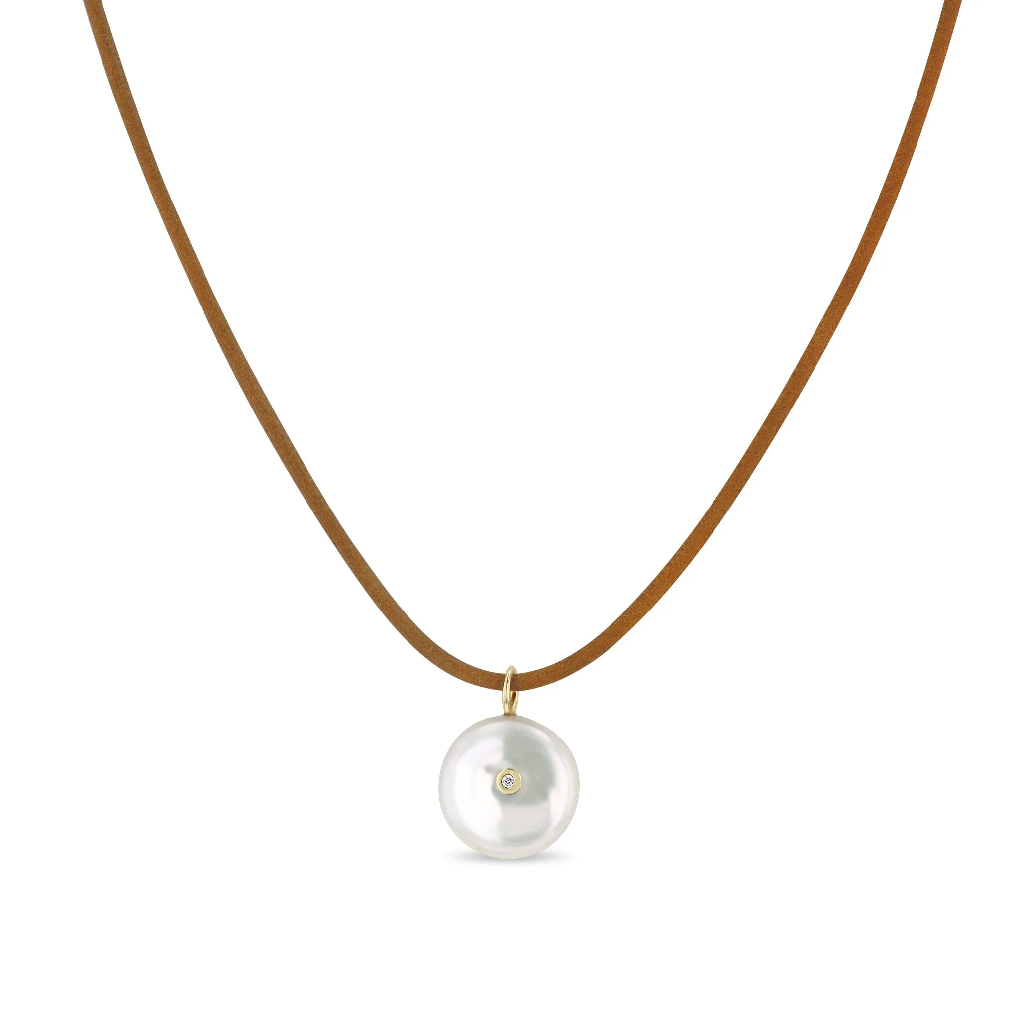 14k Reversible Black & White Diamond Pearl Disc Leather Cord Necklace sold by Zoe Chicco