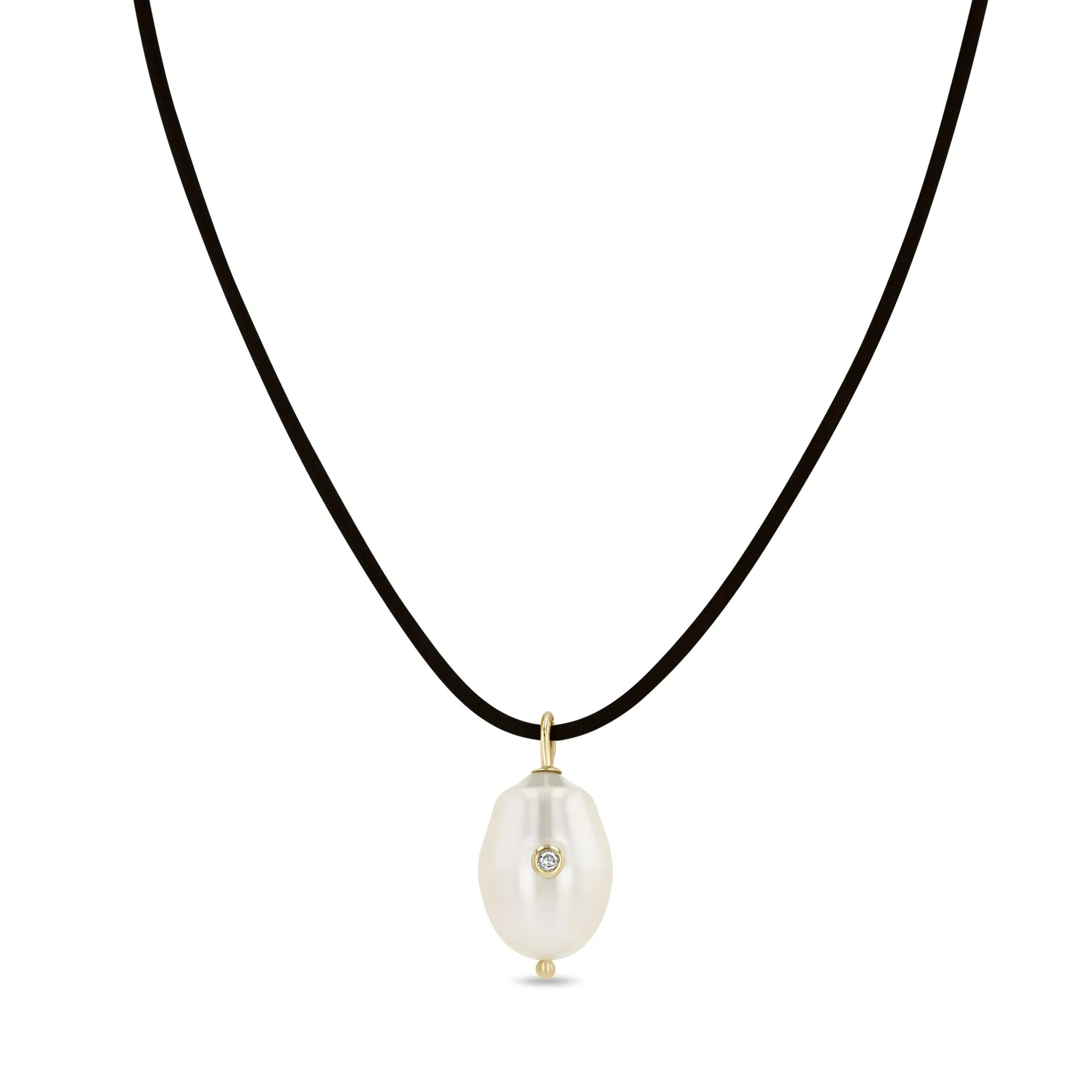14k Diamond Baroque Pearl Pendant Leather Cord Necklace sold by Zoe Chicco