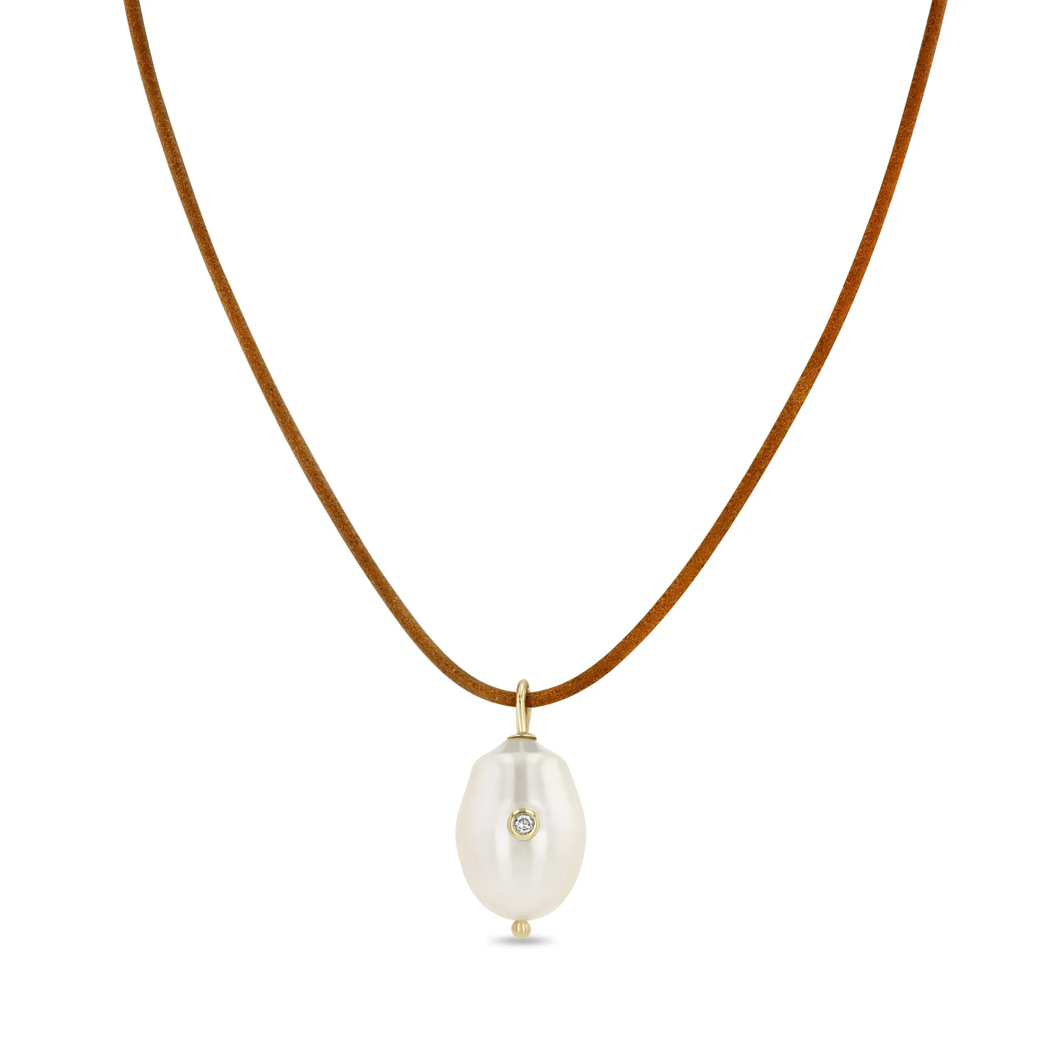 14k Diamond Baroque Pearl Pendant Leather Cord Necklace sold by Zoe Chicco product image thumbnail 2