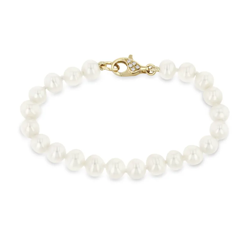 14k Medium Pearl with Pavé Diamond Clasp Bracelet sold by Zoe Chicco