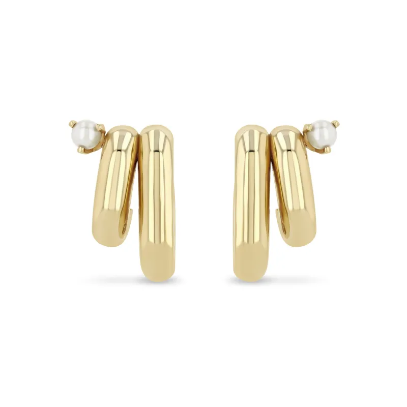 14k Pearl Mixed Double Tube Split Oval Hoops sold by Zoe Chicco
