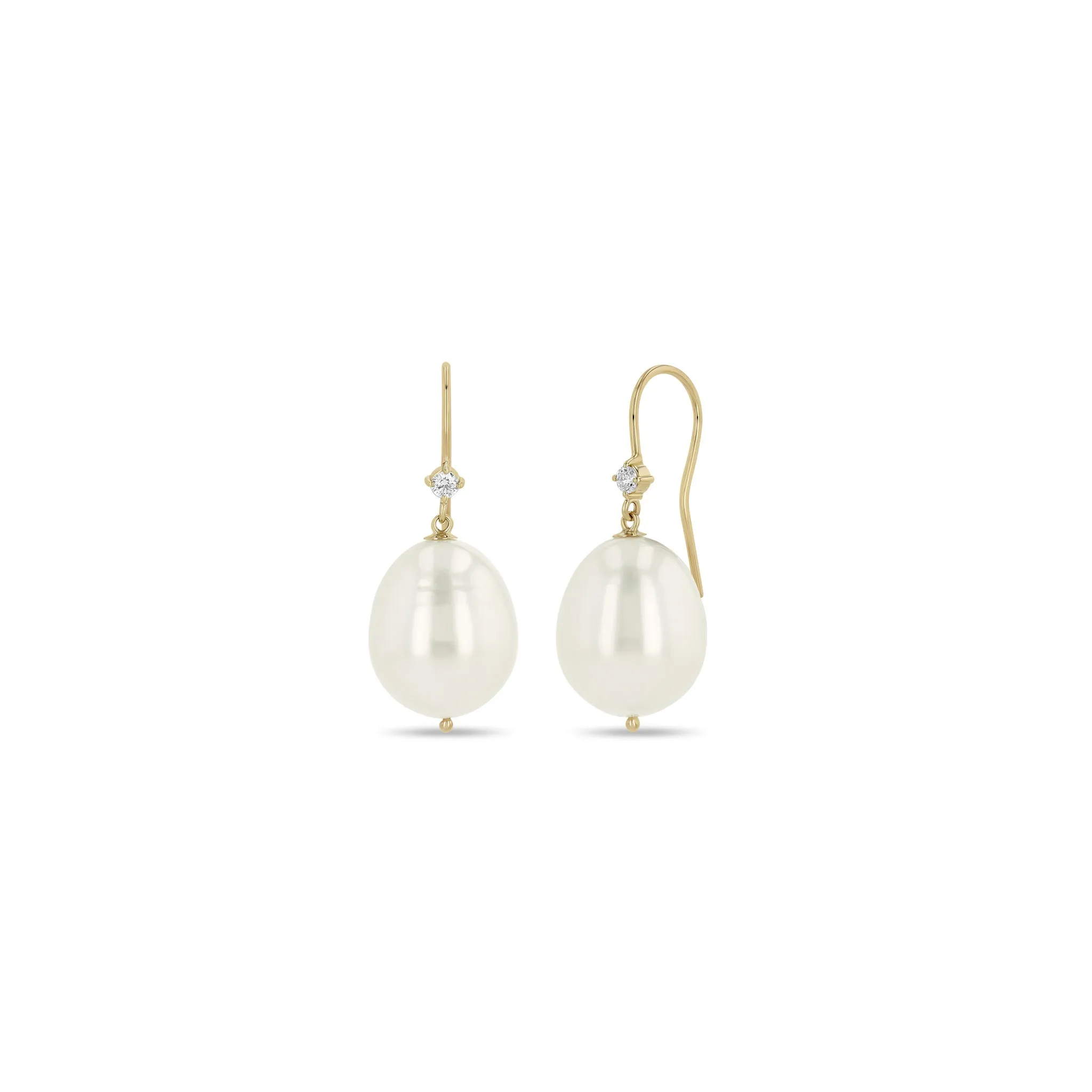 14k Prong Diamond & Baroque Pearl Wire Earrings sold by Zoe Chicco