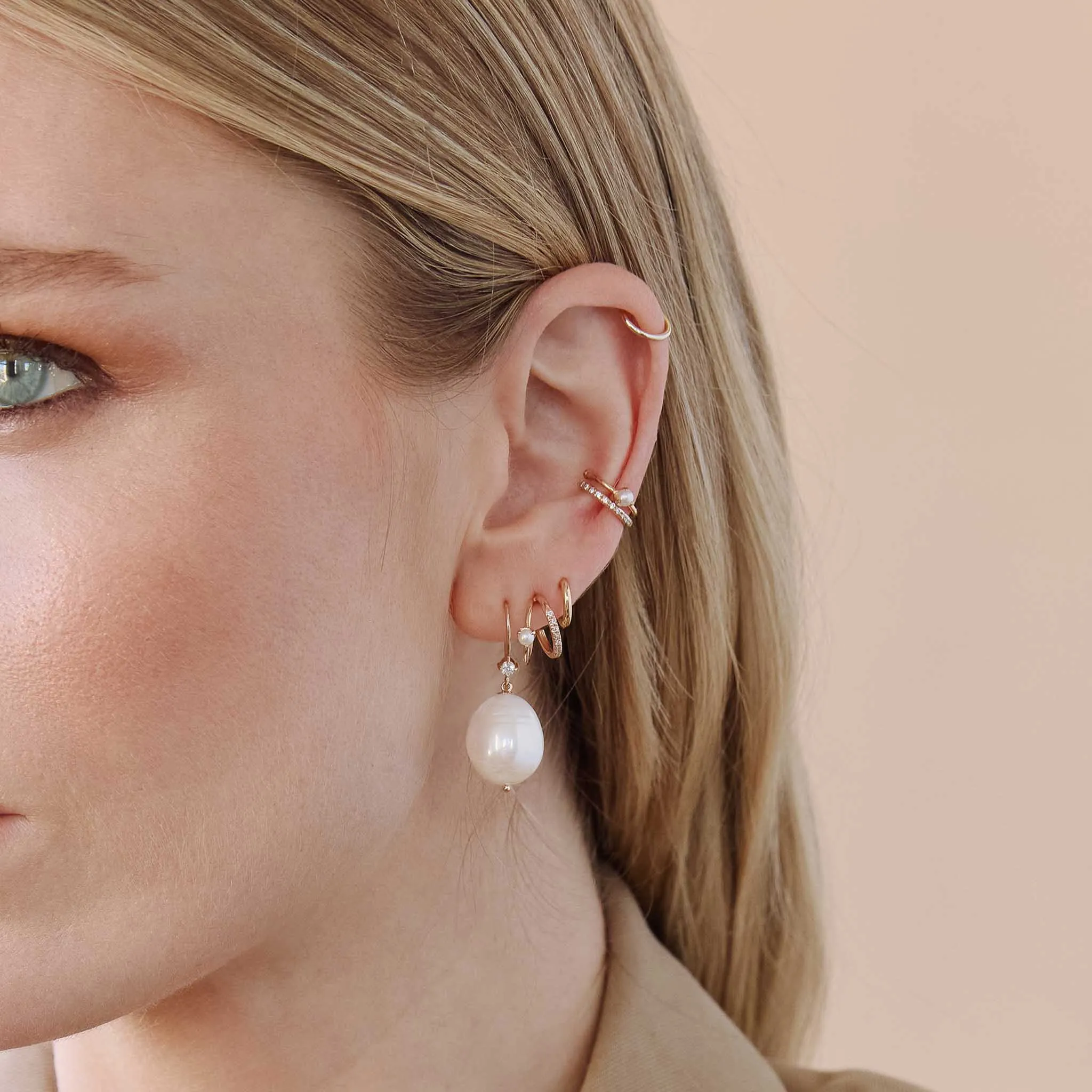 14k Prong Diamond & Baroque Pearl Wire Earrings sold by Zoe Chicco product image thumbnail 2