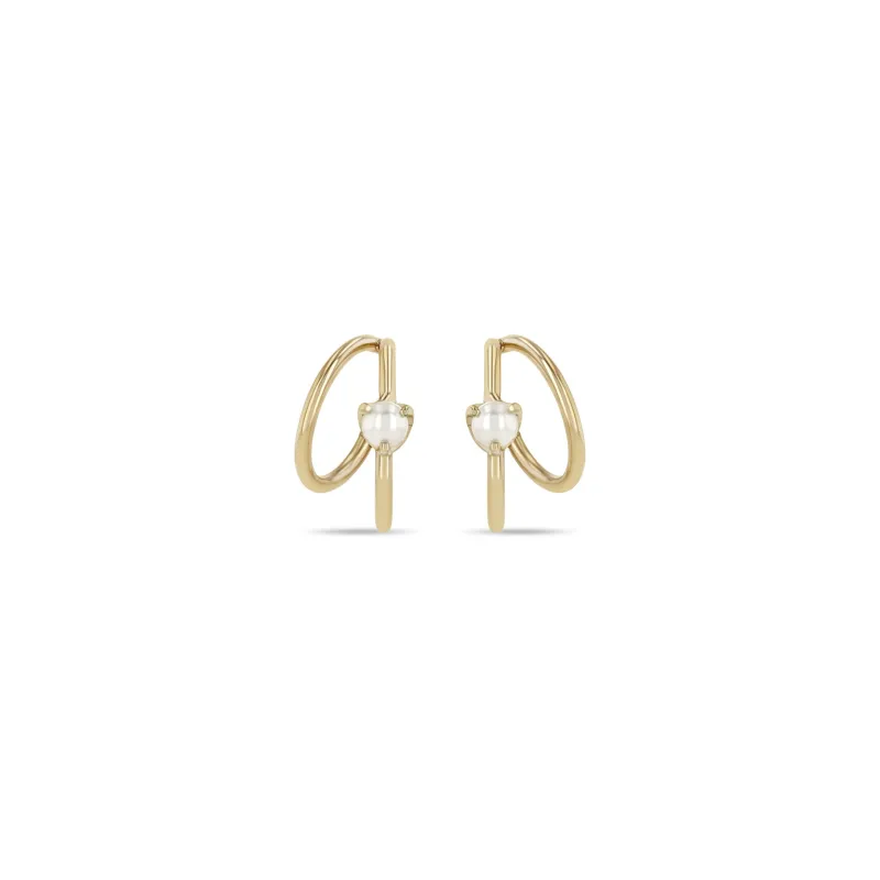 14k Pearl Angled Double Wire Huggie Hoops sold by Zoe Chicco