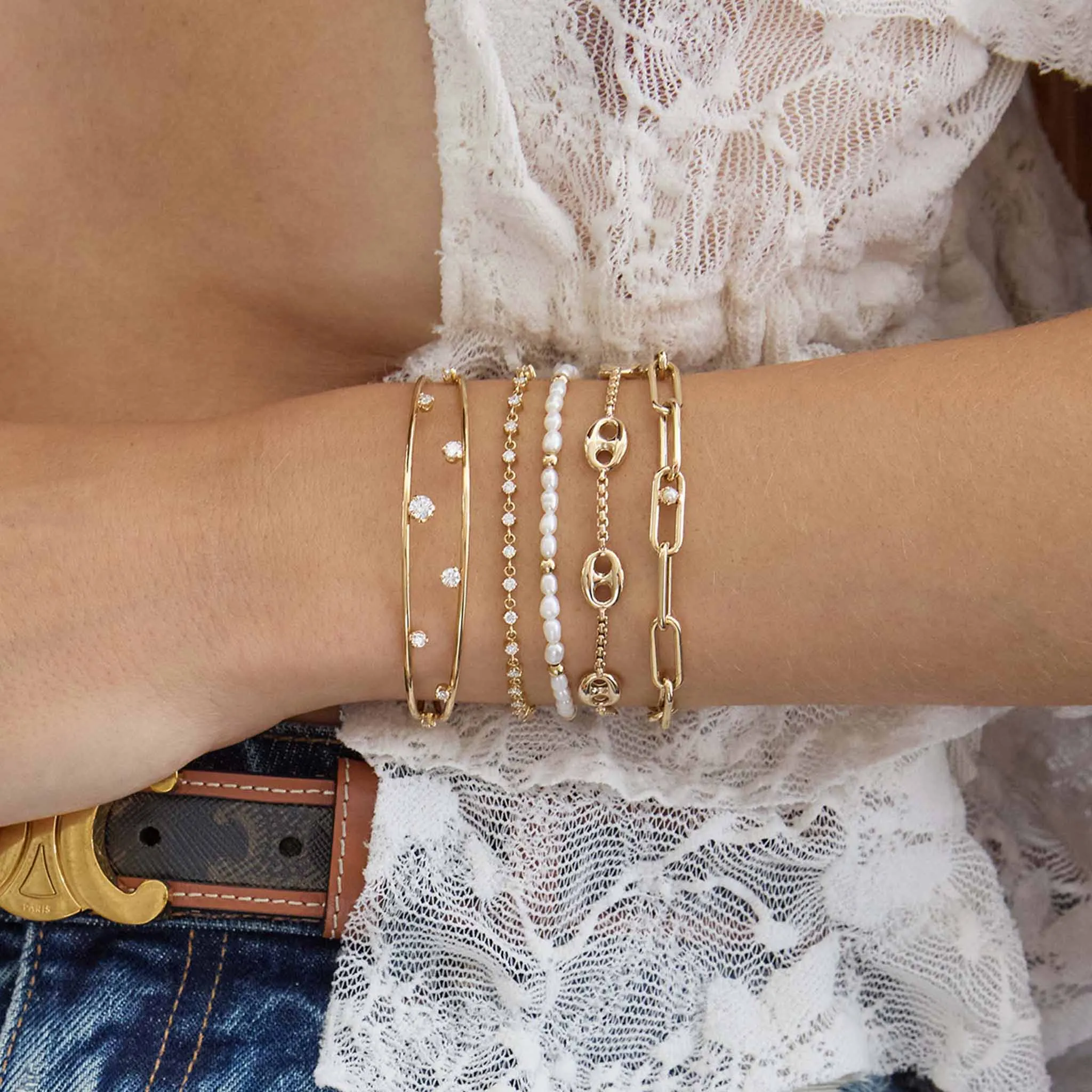 14k Nested Pearl Large Paperclip Chain Bracelet sold by Zoe Chicco product image thumbnail 2