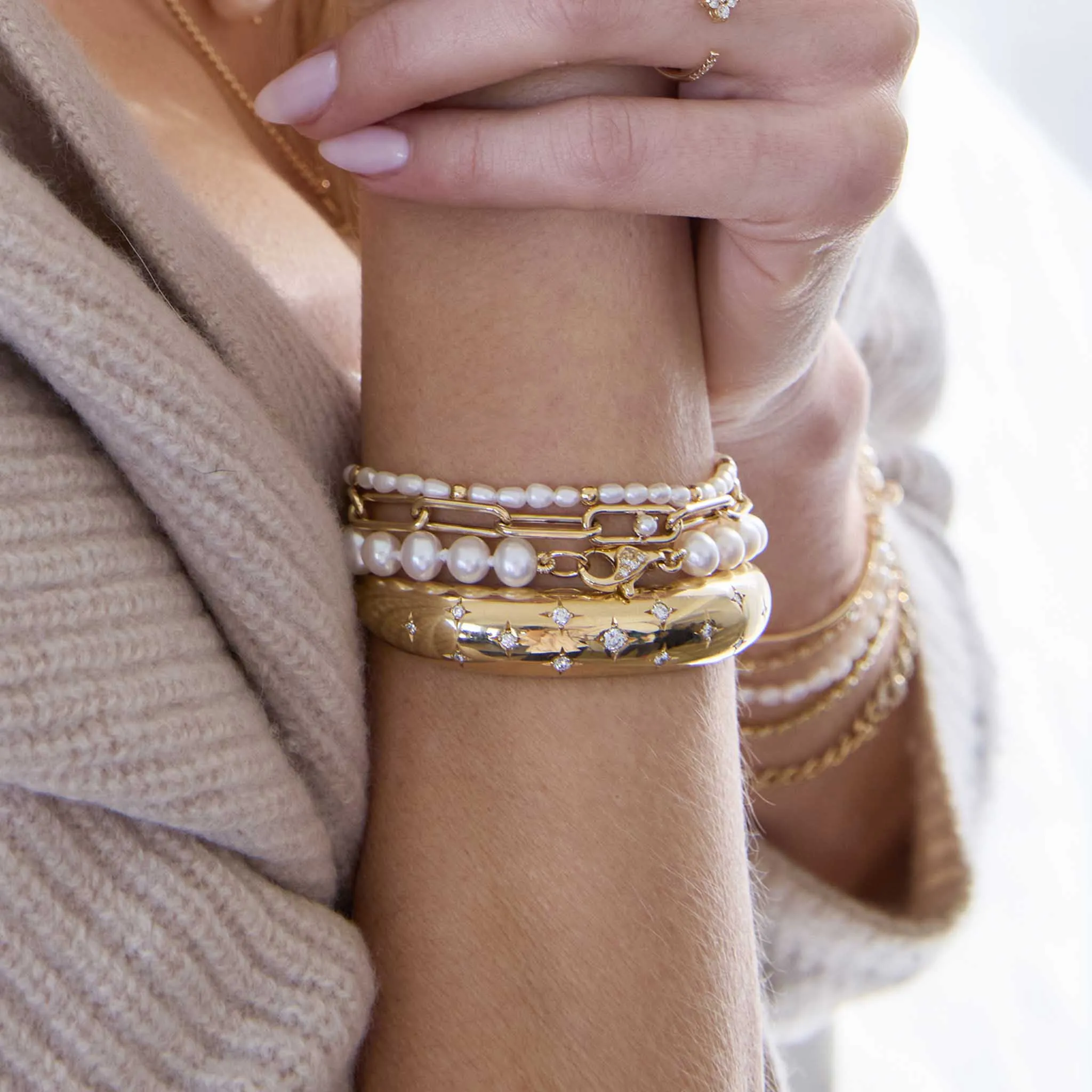 14k Nested Pearl Large Paperclip Chain Bracelet sold by Zoe Chicco product image thumbnail 3