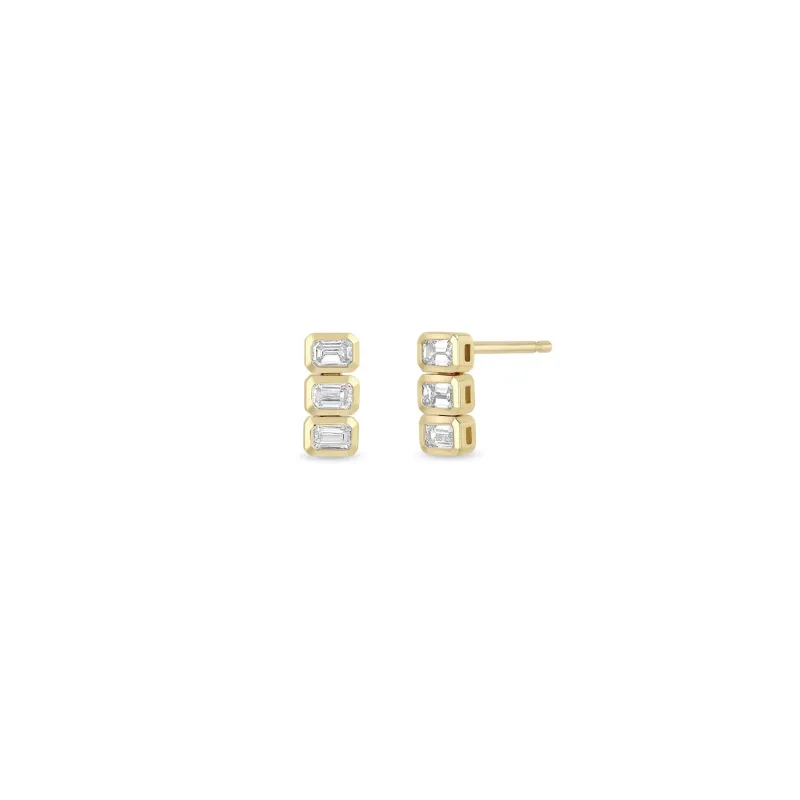 14k 3 Horizontal Emerald Cut Diamond Tennis Drop Earrings sold by Zoe Chicco