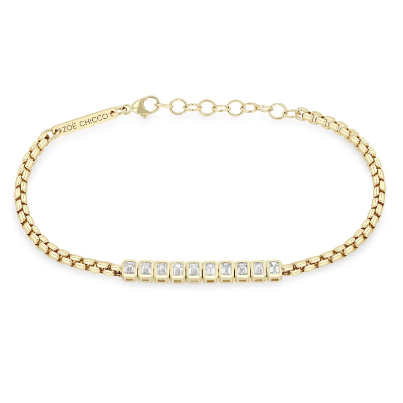 14k Vertical Emerald Cut Diamond Tennis Segment Box Chain Bracelet sold by Zoe Chicco