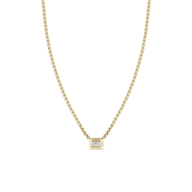 14k Emerald Cut Diamond Small Box Chain Necklace sold by Zoe Chicco