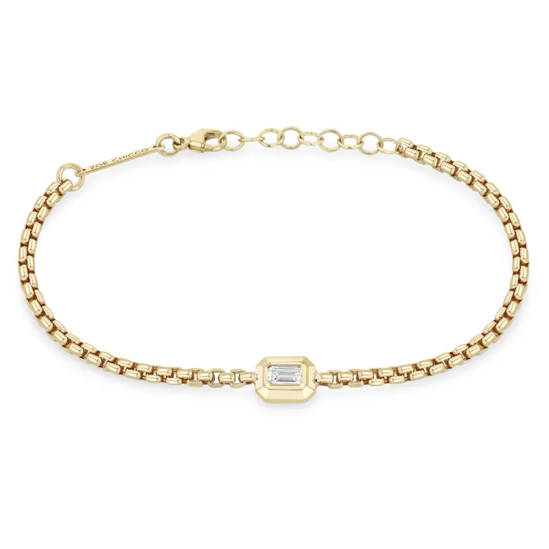 14k Emerald Cut Diamond Medium Box Chain Bracelet sold by Zoe Chicco