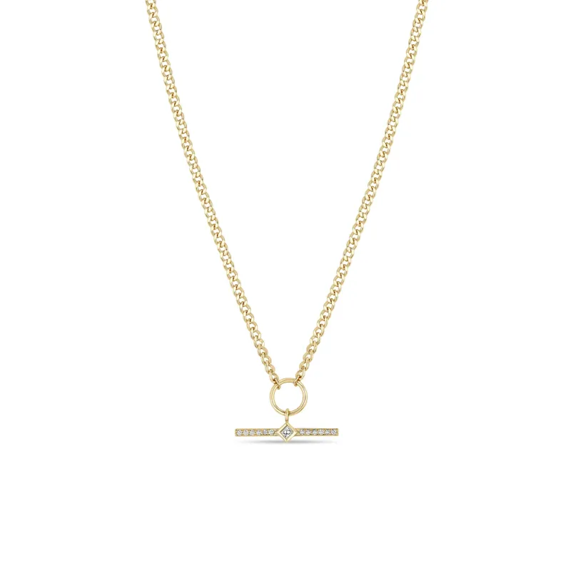 14k Princess Diamond & Diamond Bar with Circle Curb Chain Necklace sold by Zoe Chicco