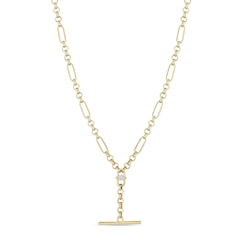 14k Medium Paperclip Rolo Chain Marquise Diamond Toggle Lariat Necklace sold by Zoe Chicco