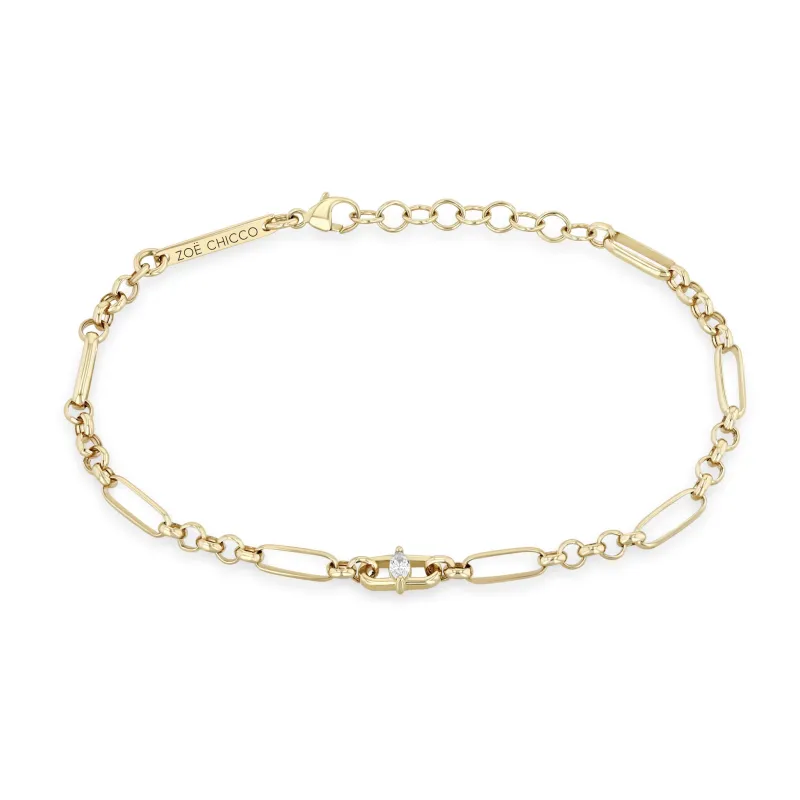 14k Marquise Diamond Medium Paperclip Rolo Chain Bracelet sold by Zoe Chicco