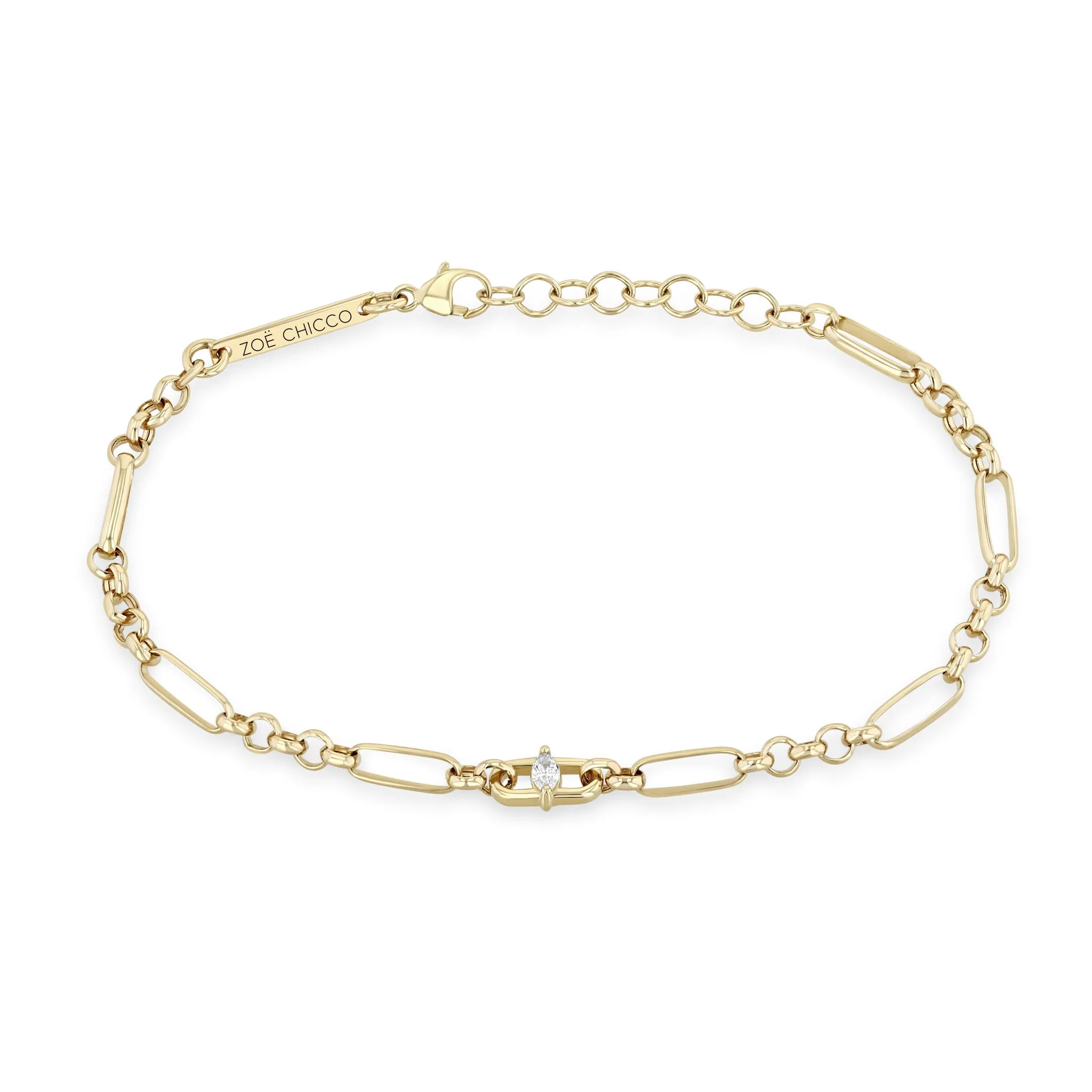 14k Marquise Diamond Medium Paperclip Rolo Chain Bracelet sold by Zoe Chicco