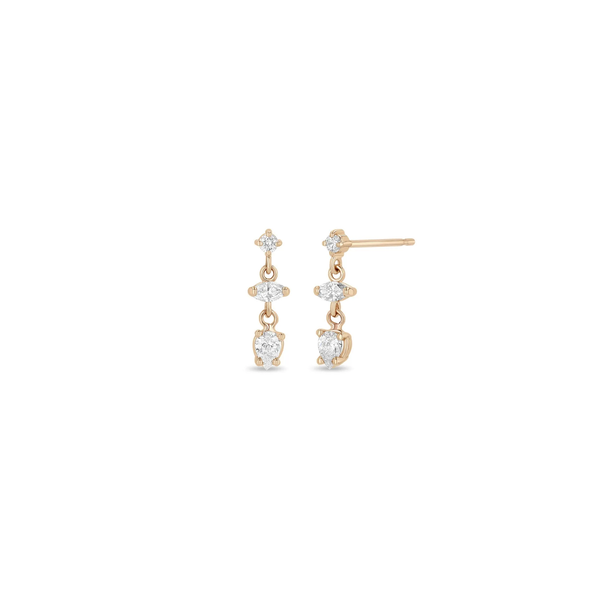 14k Linked Round, Marquise & Pear Diamond Short Drop Earrings sold by Zoe Chicco product image thumbnail 2