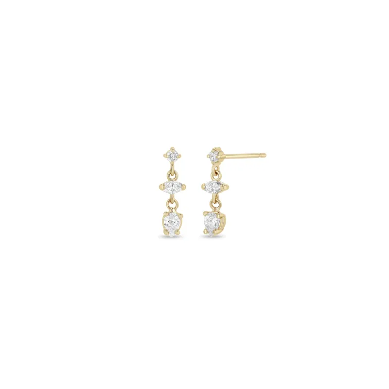 14k Linked Round, Marquise & Pear Diamond Short Drop Earrings sold by Zoe Chicco