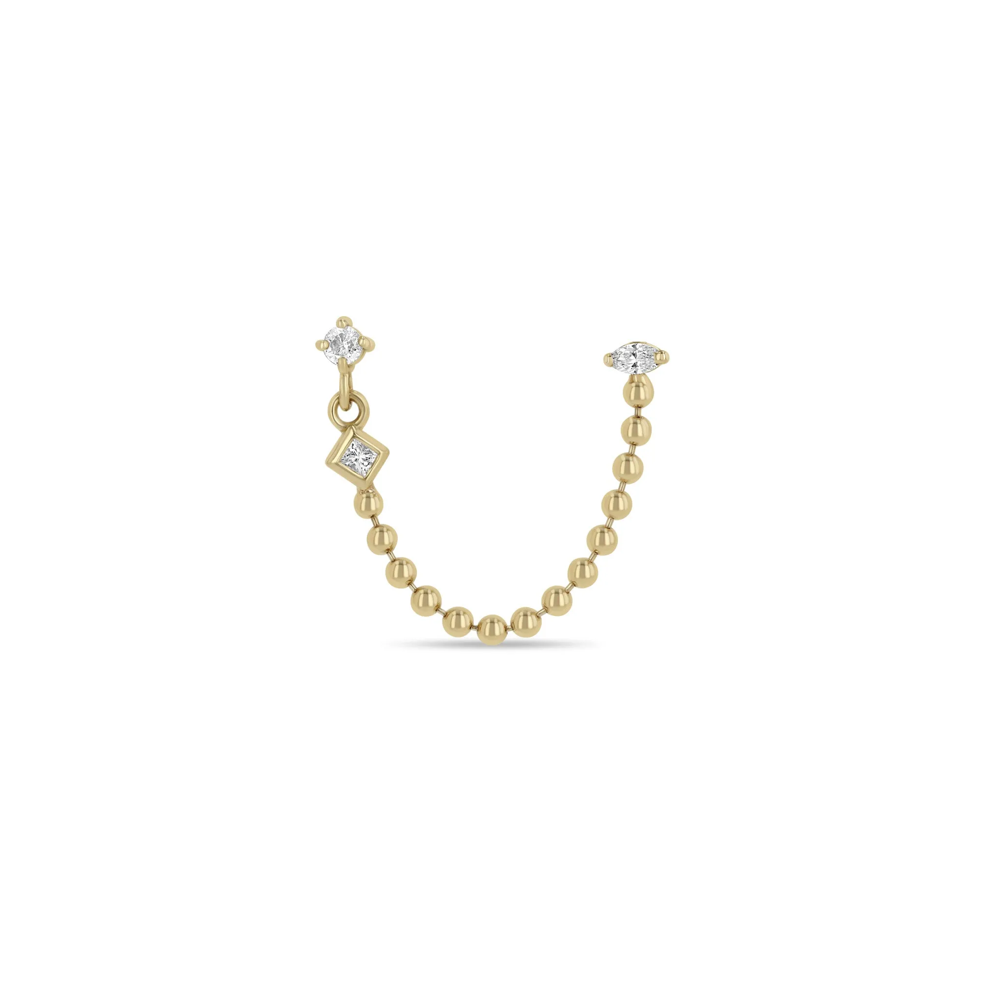 14k Mixed Cut Diamond Double Stud Bead Chain Earring sold by Zoe Chicco