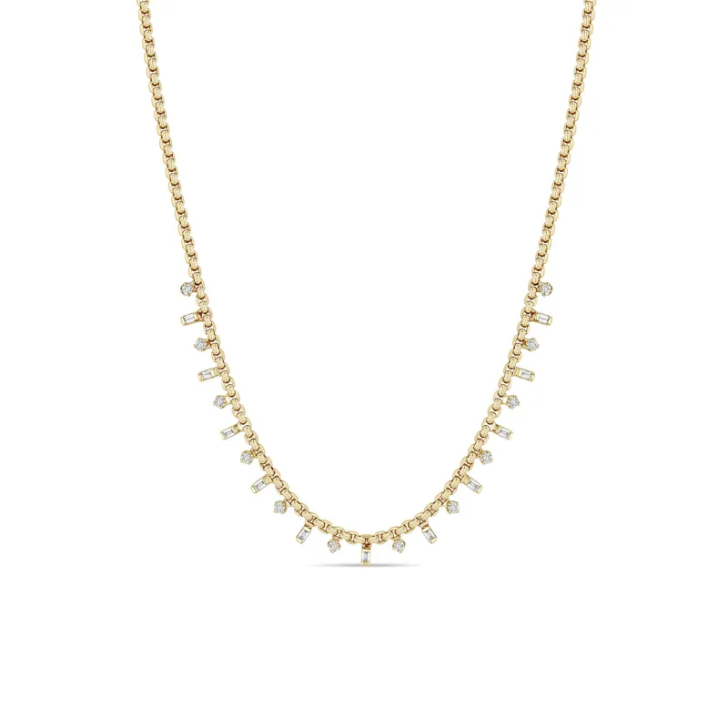 14k Alternating Baguette & Round Diamond Small Box Chain Necklace sold by Zoe Chicco