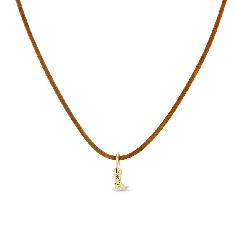 14k Midi Bitty Cowboy Boot Leather Cord Necklace sold by Zoe Chicco