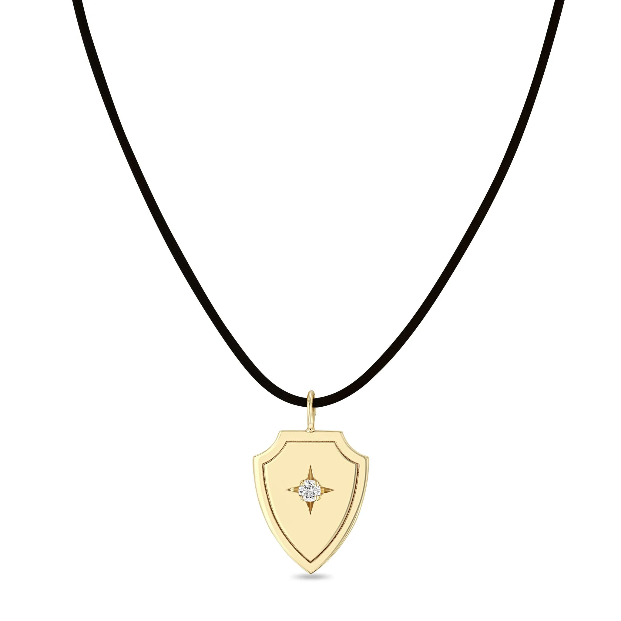 14k Diamond Shield Pendant Leather Cord Necklace sold by Zoe Chicco