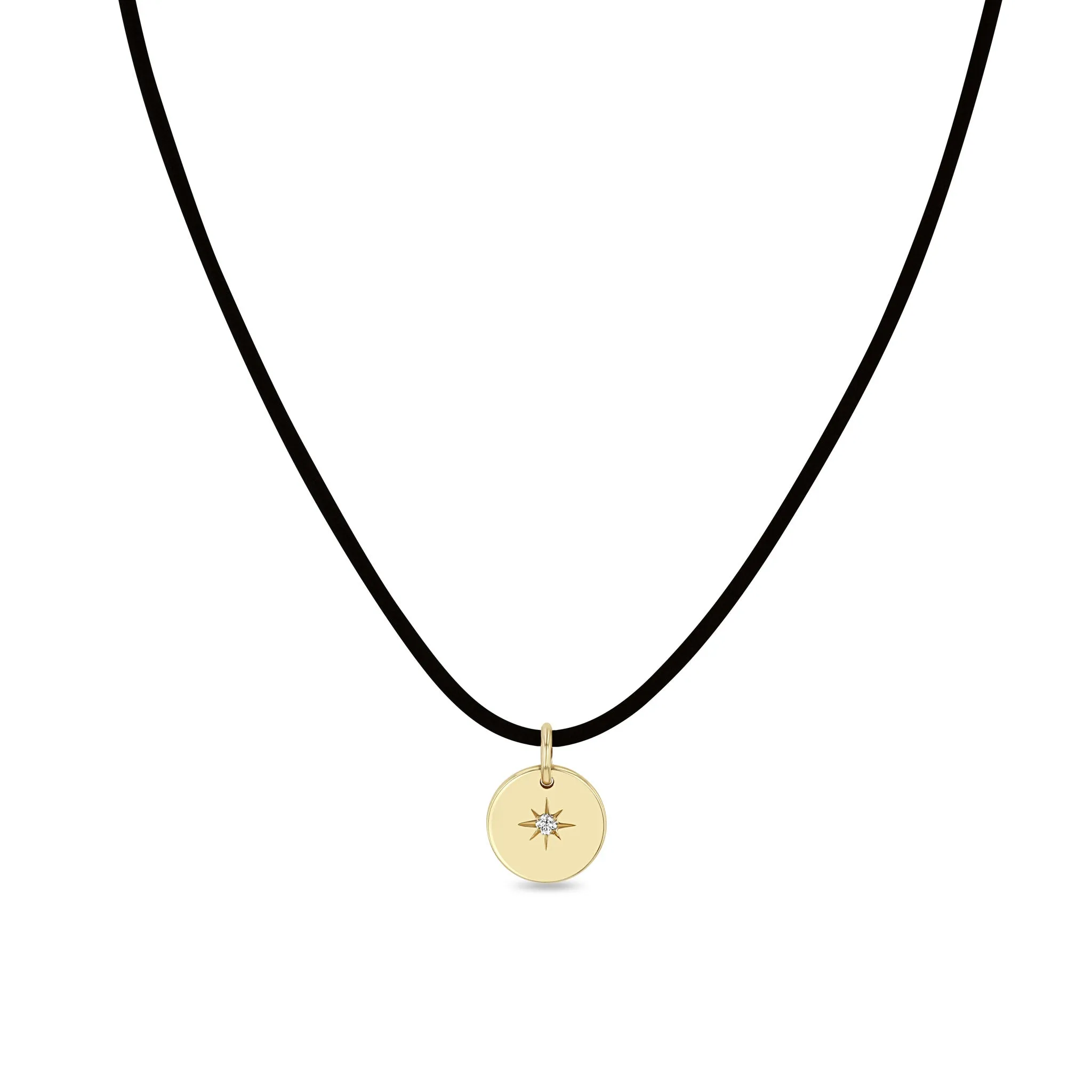 14k Star Set Diamond Disc Pendant Leather Cord Necklace sold by Zoe Chicco