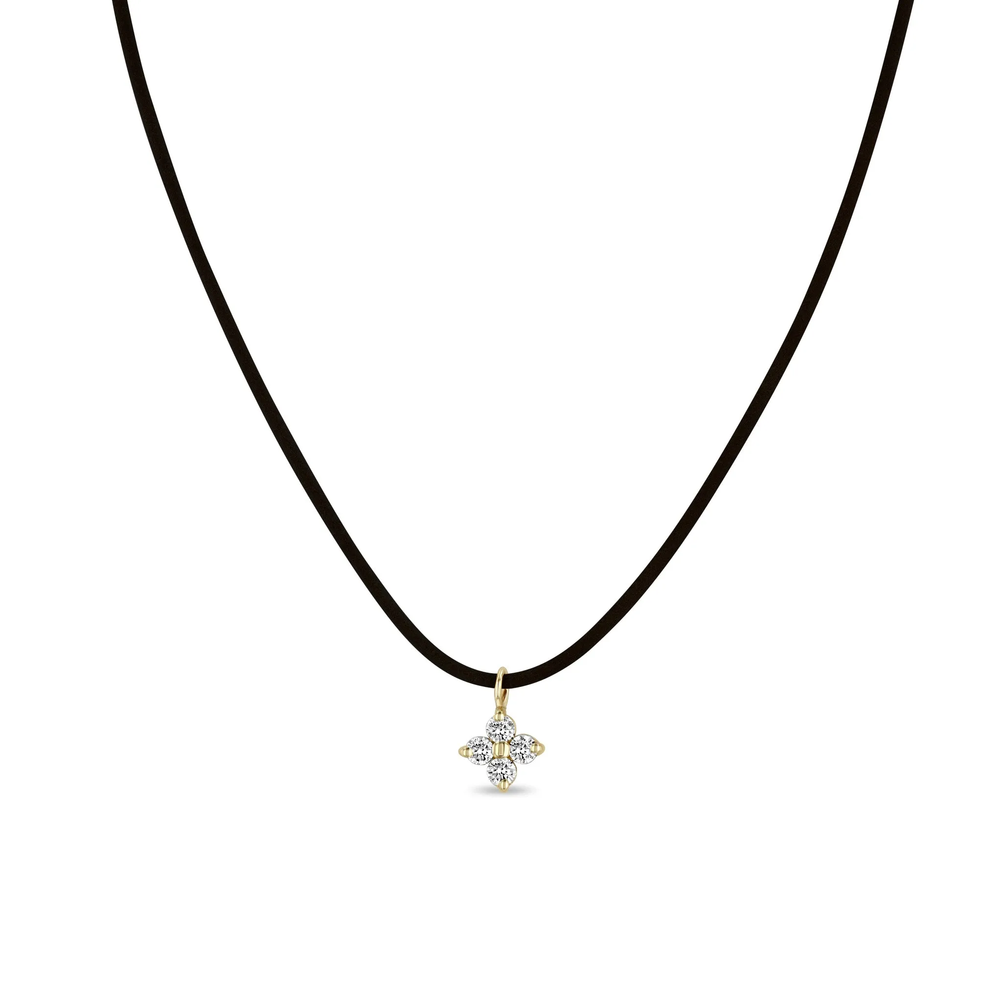 14k Prong Diamond Quad Pendant Leather Cord Necklace sold by Zoe Chicco