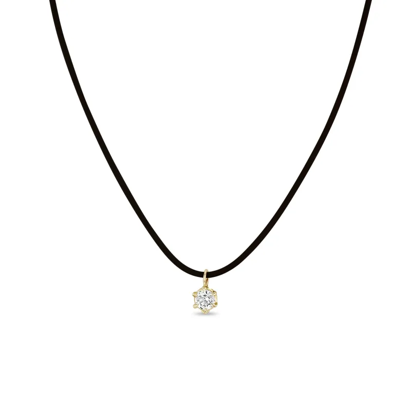 14k Large Prong Diamond Solitaire Leather Cord Necklace sold by Zoe Chicco