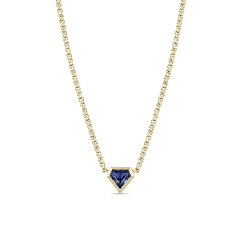 1.73 ctw Shield Blue Sapphire Bezel Box Chain Necklace sold by Zoe Chicco