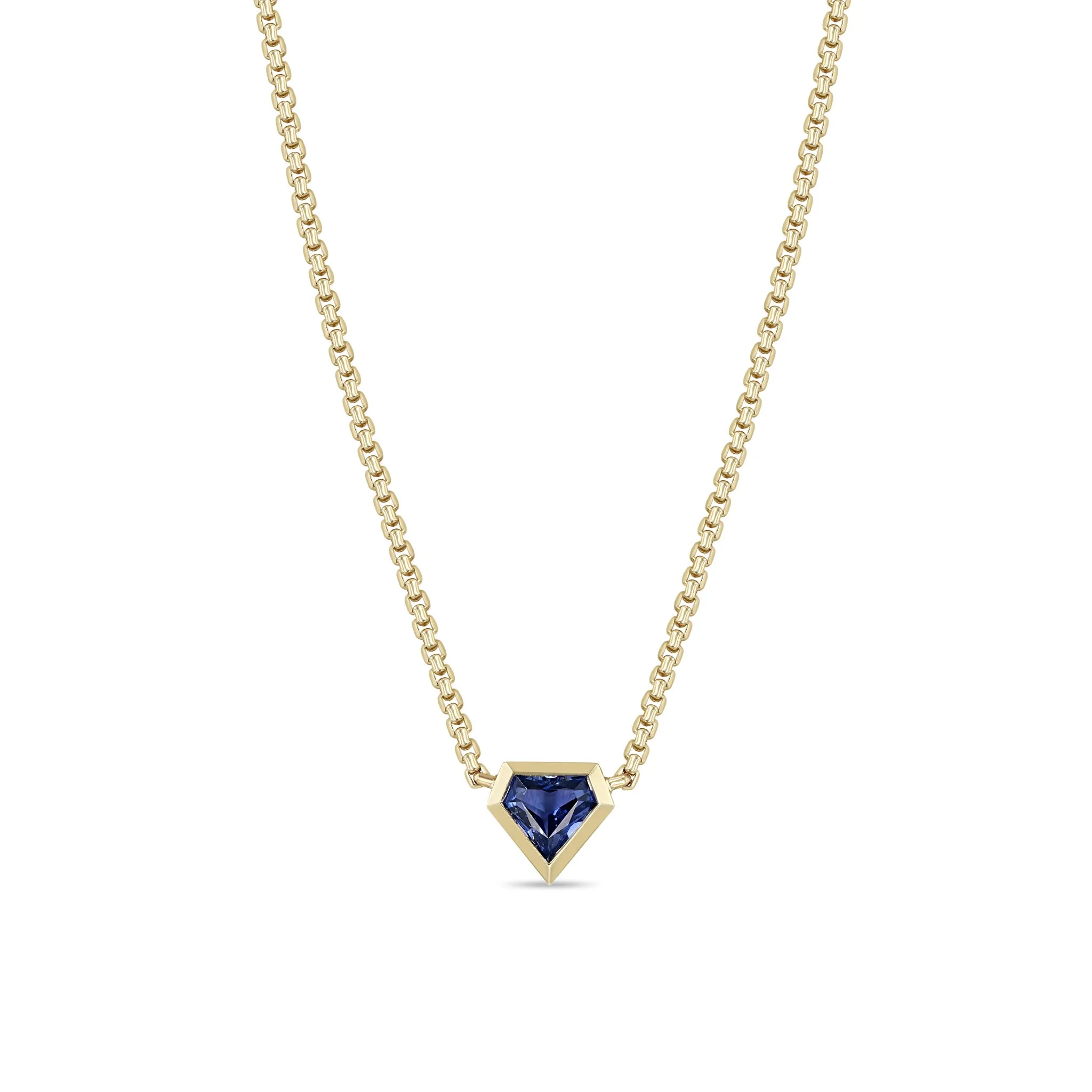 1.73 ctw Shield Blue Sapphire Bezel Box Chain Necklace sold by Zoe Chicco
