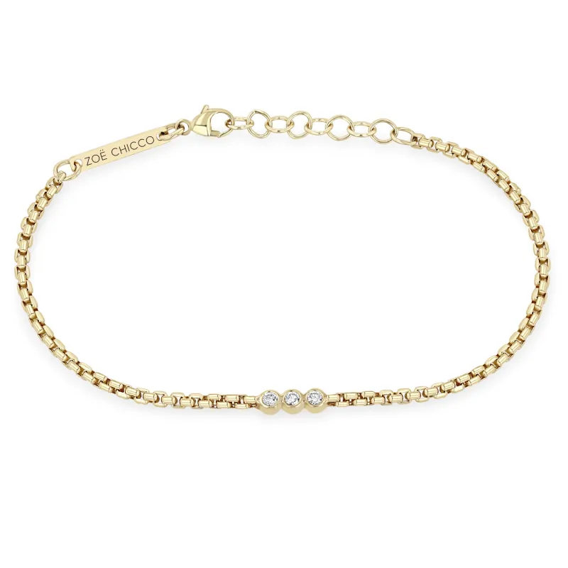 14k 3 Diamond Bezel Small Box Chain Bracelet sold by Zoe Chicco