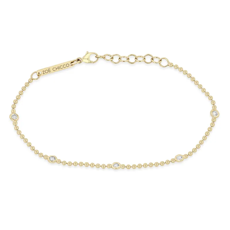 14k 5 Floating Diamond Station Bead Chain Bracelet sold by Zoe Chicco