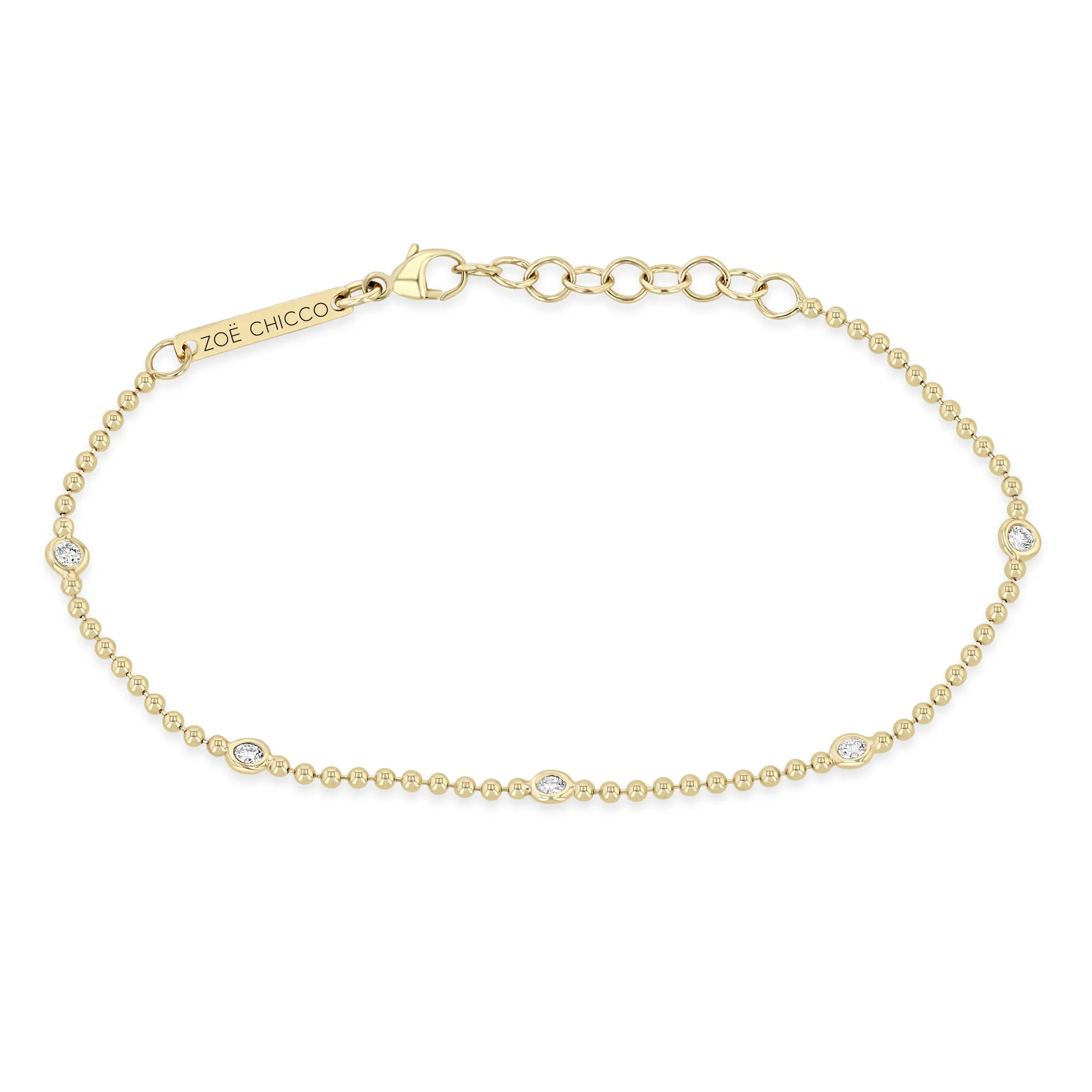 14k 5 Floating Diamond Station Bead Chain Bracelet sold by Zoe Chicco