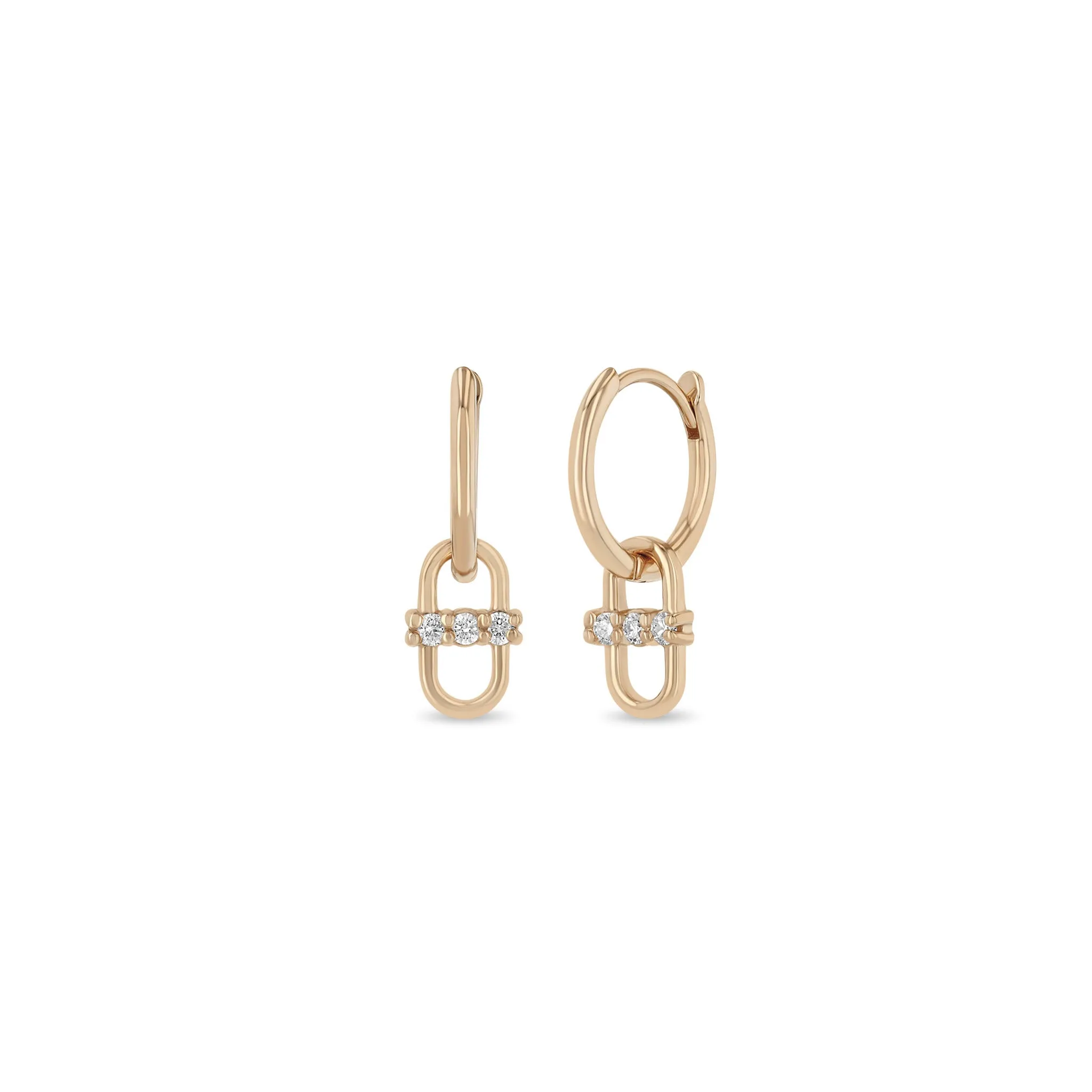 14k 3 Prong Diamond Link Hinge Huggie Hoops sold by Zoe Chicco product image thumbnail 3