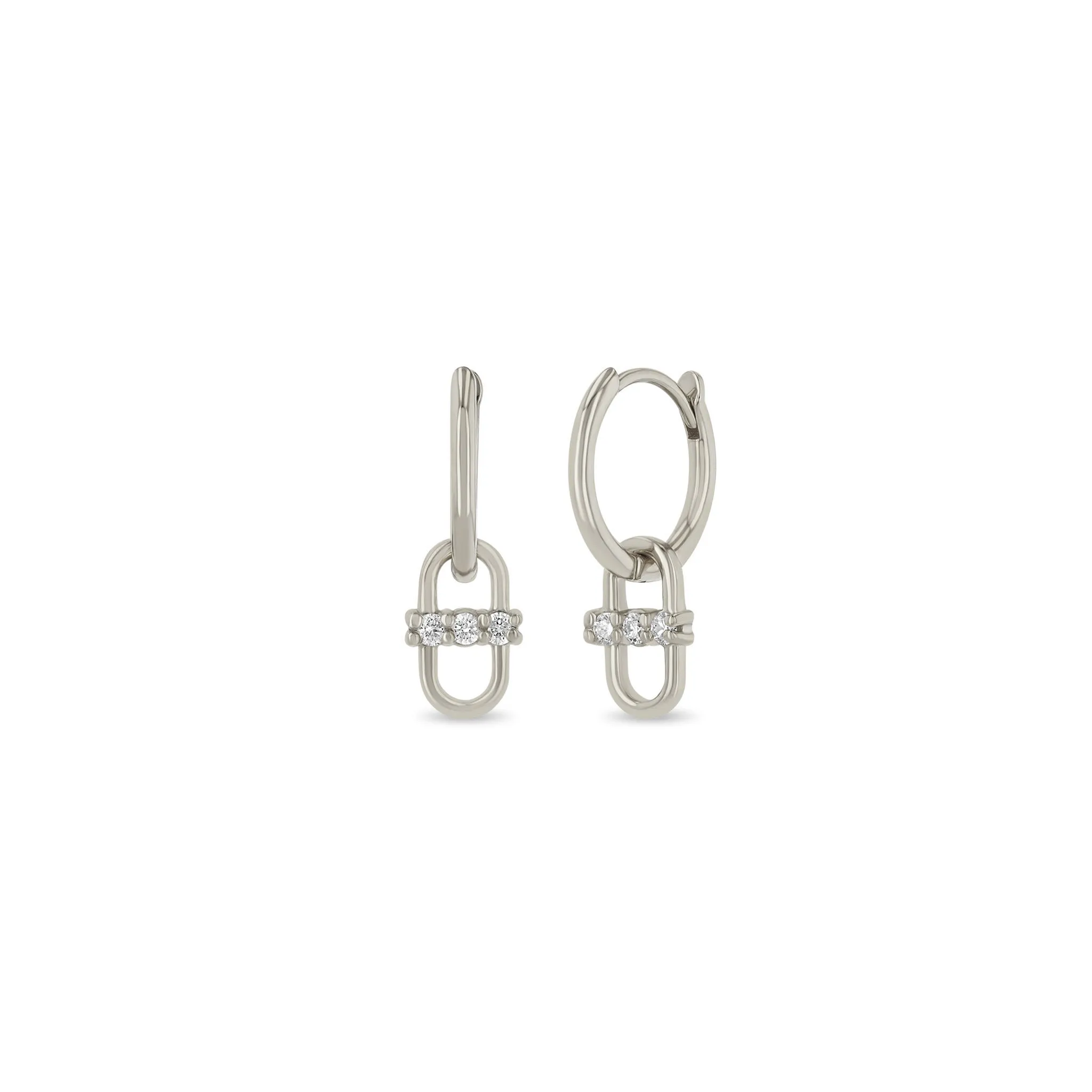 14k 3 Prong Diamond Link Hinge Huggie Hoops sold by Zoe Chicco product image thumbnail 5