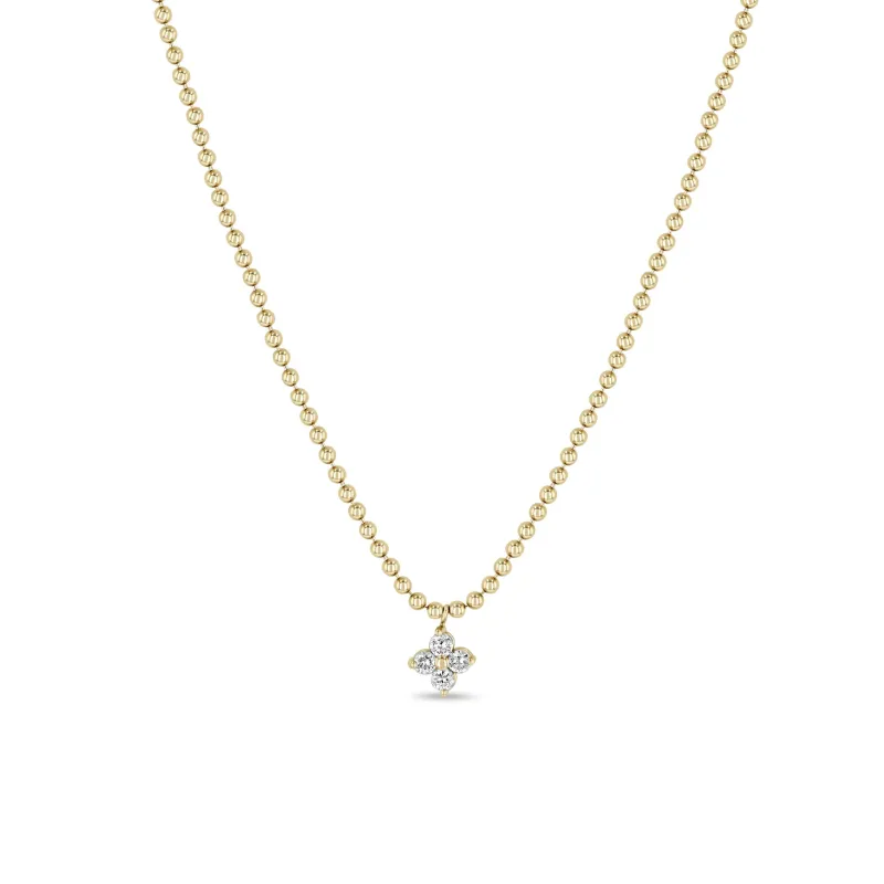 14k Prong Diamond Quad Pendant Bead Chain Necklace sold by Zoe Chicco