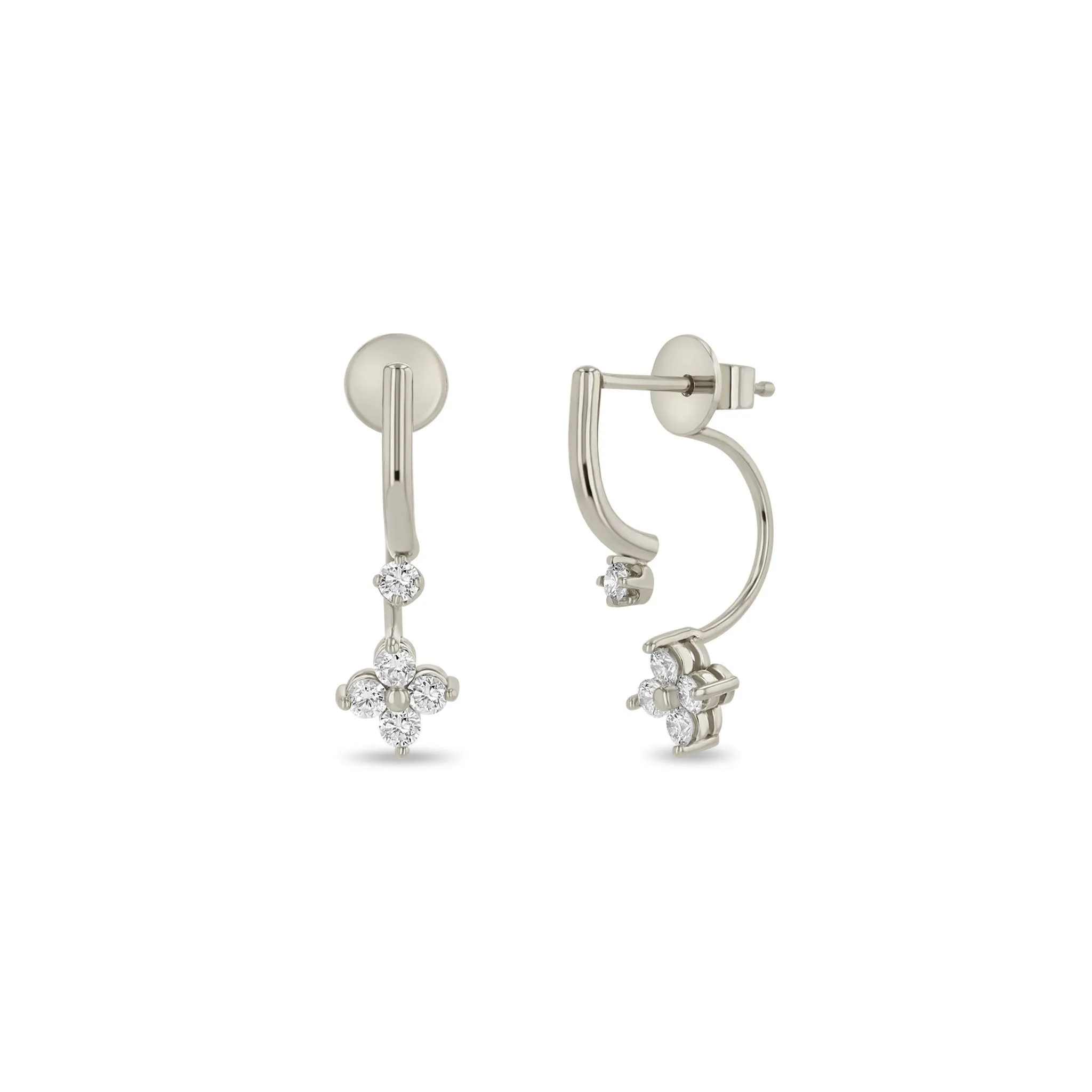 14k Prong Diamond Curved Bar Drop & Diamond Quad Jacket Earrings sold by Zoe Chicco product image thumbnail 4