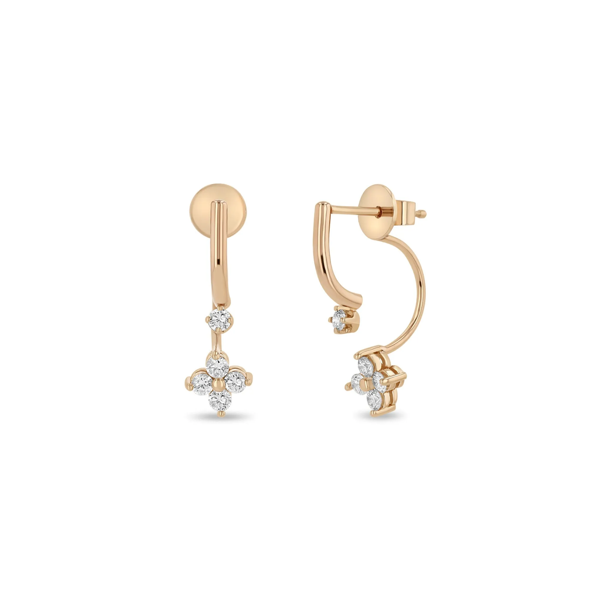 14k Prong Diamond Curved Bar Drop & Diamond Quad Jacket Earrings sold by Zoe Chicco product image thumbnail 3