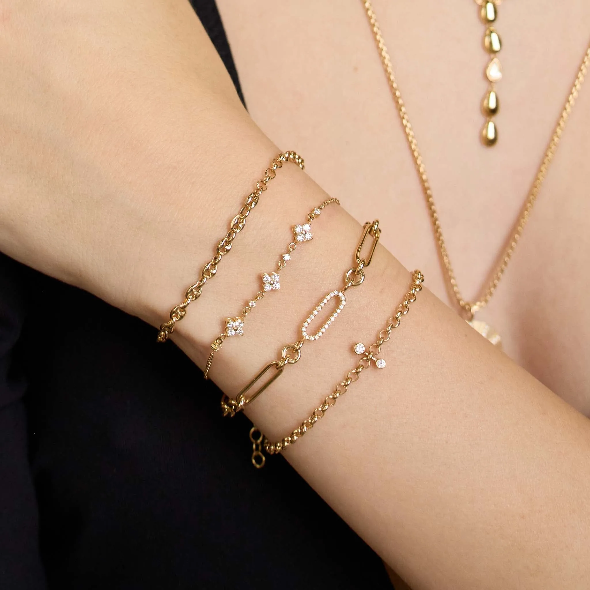 14k 3 Diamond Quad & Linked Prong Diamond Segment Bracelet sold by Zoe Chicco product image thumbnail 2