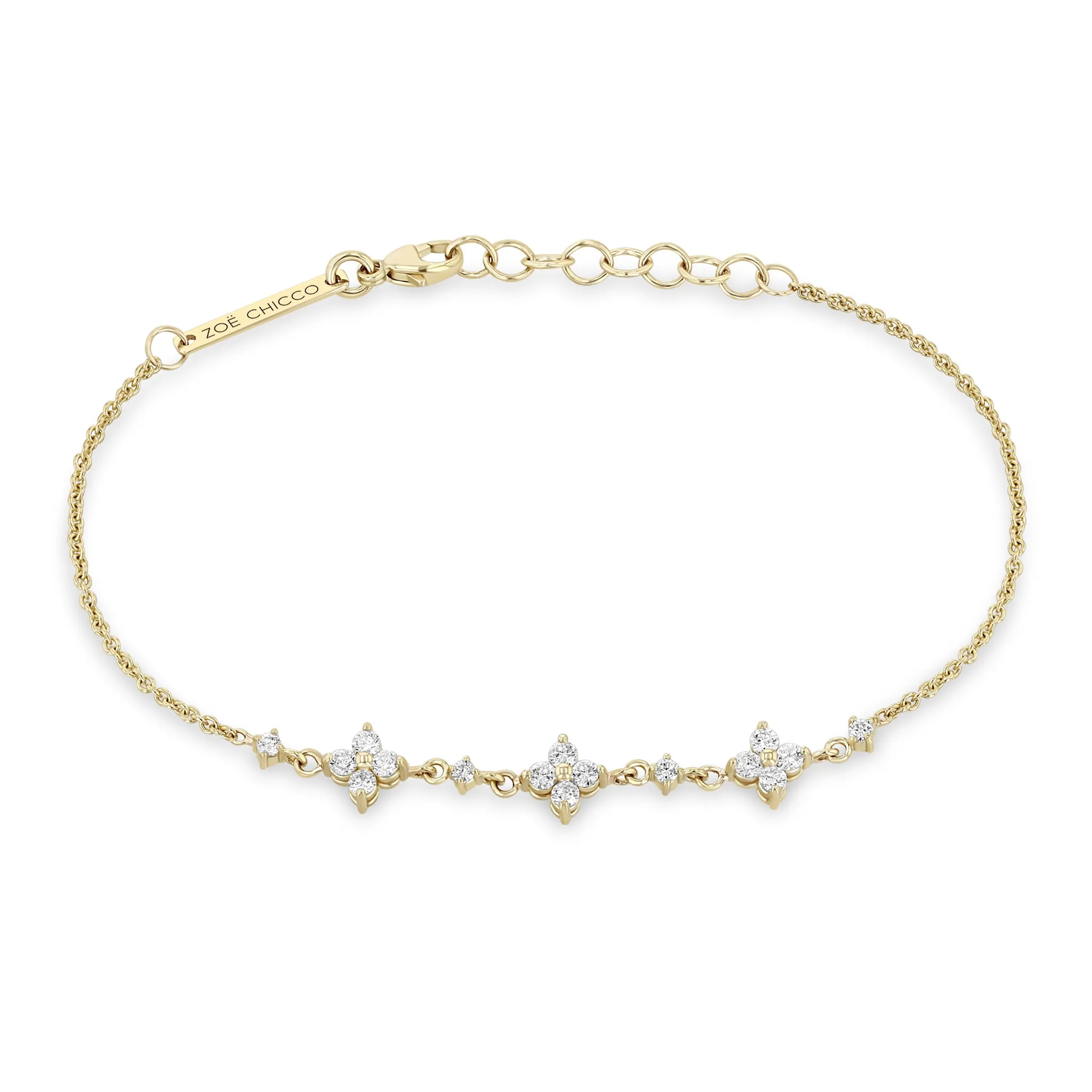 14k 3 Diamond Quad & Linked Prong Diamond Segment Bracelet sold by Zoe Chicco