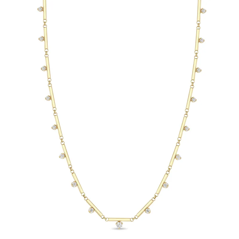 14k 15 Graduated Prong Diamond Linked Bar Necklace sold by Zoe Chicco
