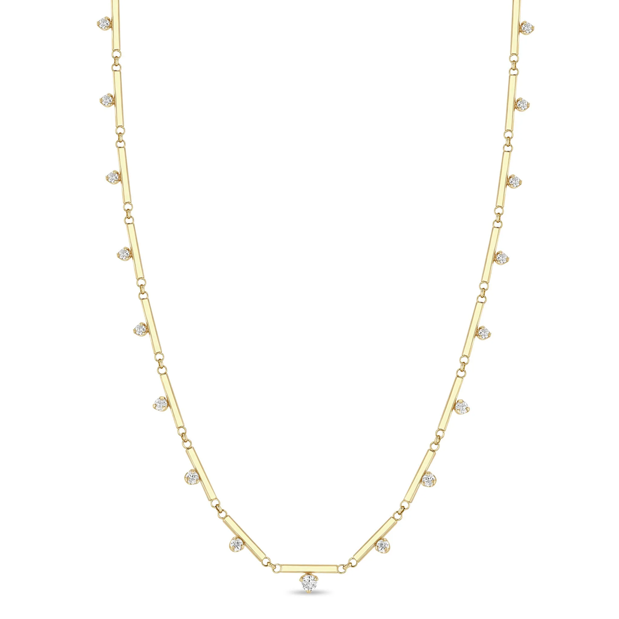 14k 15 Graduated Prong Diamond Linked Bar Necklace sold by Zoe Chicco