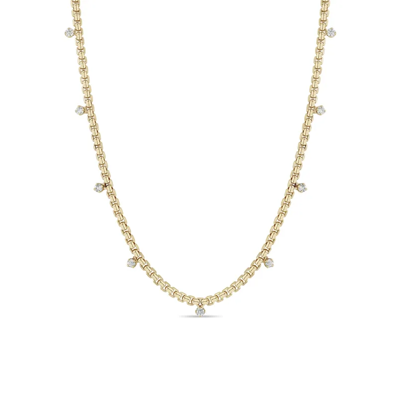 14k 9 Prong Diamond Medium Box Chain Necklace sold by Zoe Chicco
