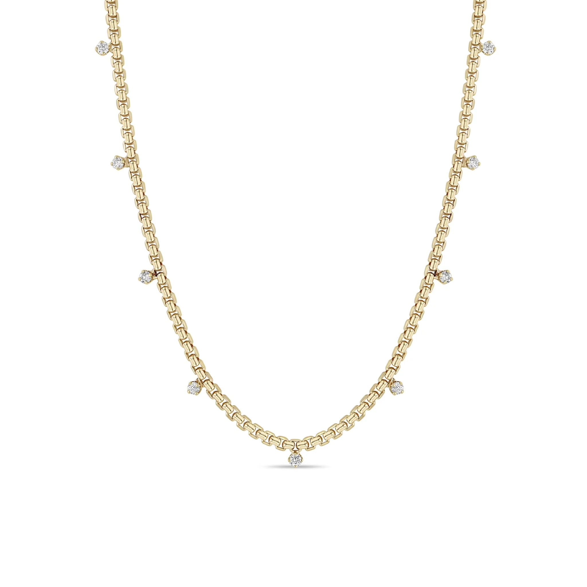 14k 9 Prong Diamond Medium Box Chain Necklace sold by Zoe Chicco