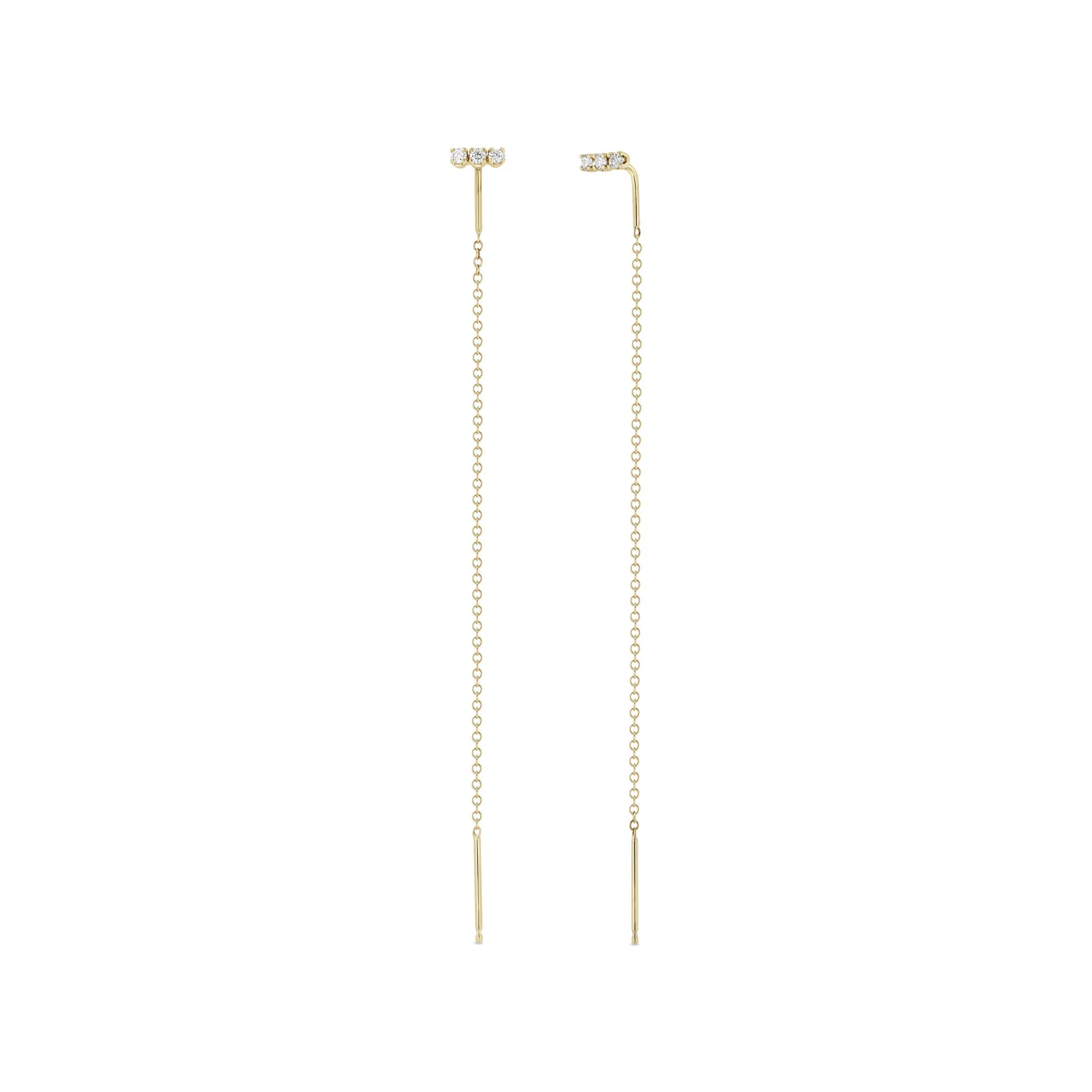 14k 3 Diamond Bar Threader Earrings sold by Zoe Chicco